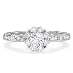 Vintage Solitaire Diamond Engagement Ring with Accents and Floral Setting - "The Audrey"