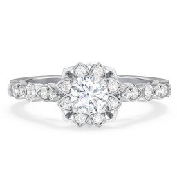Vintage Solitaire Diamond Engagement Ring with Accents and Floral Setting - "The Audrey"