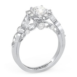 Vintage Solitaire Diamond Engagement Ring with Accents and Floral Setting - "The Audrey"