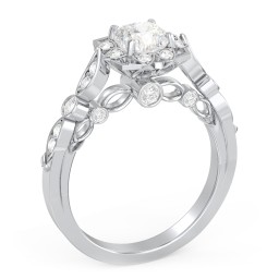 Vintage Solitaire Diamond Engagement Ring with Accents and Floral Setting - "The Audrey"