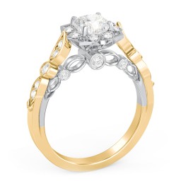 Vintage Solitaire Diamond Engagement Ring with Accents and Floral Setting - "The Audrey" in 10K Solid Yellow Gold