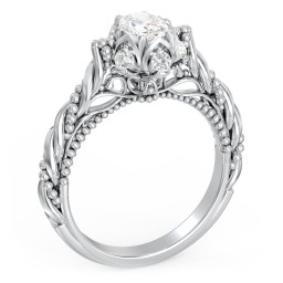 Vintage Solitaire Diamond Engagement Ring with Accents and Floral Setting - "The Rita"