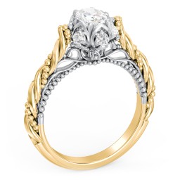 Vintage Solitaire Diamond Engagement Ring with Accents and Floral Setting - "The Rita" in 10K Solid Yellow Gold