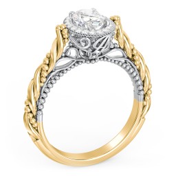 Vintage Diamond Engagement Ring with Accents and Halo Setting - "The Rita" in 10K Solid Yellow Gold