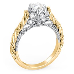 Vintage Solitaire Diamond Engagement Ring with Accents and Floral Setting - "The Rita" in 10K Solid Yellow Gold