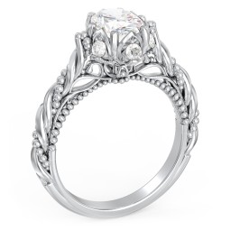 Vintage Solitaire Diamond Engagement Ring with Accents and Floral Setting - "The Rita"