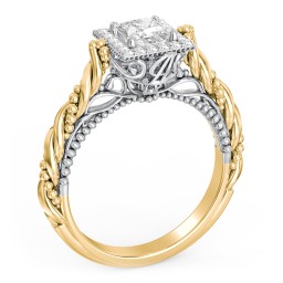 Vintage Diamond Engagement Ring with Accents and Halo Setting - "The Rita" in 10K Solid Yellow Gold