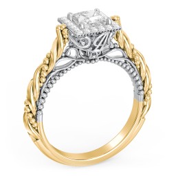 Vintage Diamond Engagement Ring with Accents and Halo Setting - "The Rita" in 10K Solid Yellow Gold