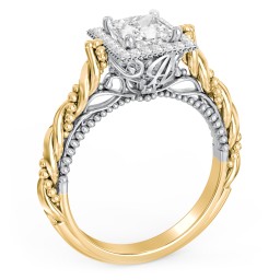 Vintage Diamond Engagement Ring with Accents and Halo Setting - "The Rita" in 10K Solid Yellow Gold