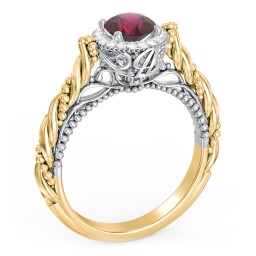 Vintage Diamond Engagement Ring with Accents and Halo Setting - "The Rita" in 10K Solid Yellow Gold
