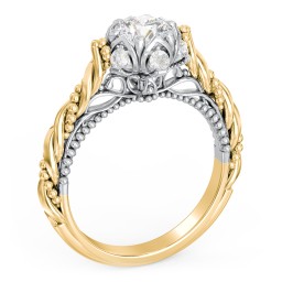 Vintage Solitaire Diamond Engagement Ring with Accents and Floral Setting - "The Rita" in 10K Solid Yellow Gold
