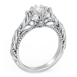Vintage Solitaire Diamond Engagement Ring with Accents and Floral Setting - "The Rita"