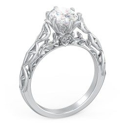 Solitaire Diamond Engagement Ring with Leaf and Vine Details - "The Ava"