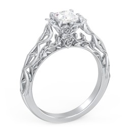 Solitaire Diamond Engagement Ring with Leaf and Vine Details - "The Ava"