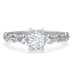 Solitaire Diamond Engagement Ring with Leaf and Vine Details - "The Ava"