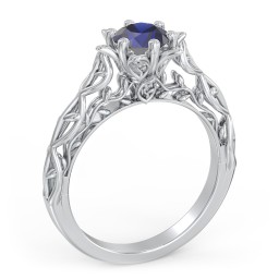 Solitaire Diamond Engagement Ring with Leaf and Vine Details - "The Ava"