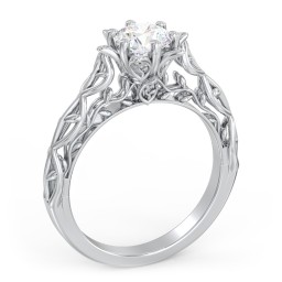 Solitaire Diamond Engagement Ring with Leaf and Vine Details - "The Ava"