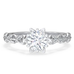 Solitaire Diamond Engagement Ring with Leaf and Vine Details - "The Ava"