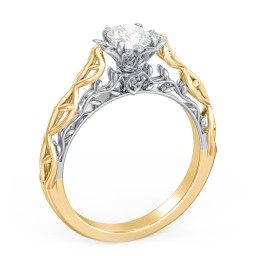 Solitaire Diamond Engagement Ring with Leaf and Vine Details - "The Ava" in 10K Solid Yellow Gold