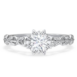 Solitaire Diamond Engagement Ring with Leaf and Vine Details - "The Ava"