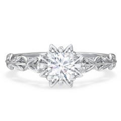 Solitaire Diamond Engagement Ring with Leaf and Vine Details - "The Ava"
