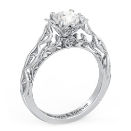 Solitaire Diamond Engagement Ring with Leaf and Vine Details - "The Ava"