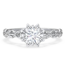 Solitaire Diamond Engagement Ring with Leaf and Vine Details - "The Ava"