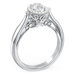Classic Halo Diamond Engagement Ring and Butterfly and Scroll Details - "The Sophia"