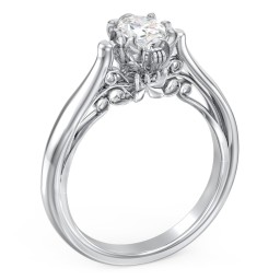 Classic Solitaire Diamond Engagement Ring with Butterfly and Scroll Details - "The Sophia"
