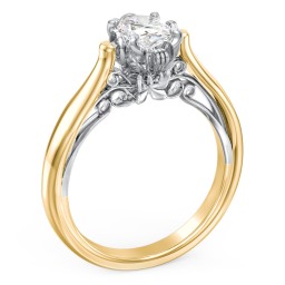 Classic Solitaire Diamond Engagement Ring with Butterfly and Scroll Details - "The Sophia" in 10K Solid Yellow Gold