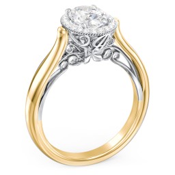 Classic Halo Diamond Engagement Ring and Butterfly and Scroll Details - "The Sophia" in 10K Solid Yellow Gold