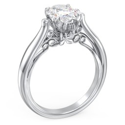 Classic Solitaire Diamond Engagement Ring with Butterfly and Scroll Details - "The Sophia"