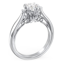 Classic Solitaire Diamond Engagement Ring with Butterfly and Scroll Details - "The Sophia"
