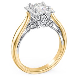 Classic Halo Diamond Engagement Ring and Butterfly and Scroll Details - "The Sophia" in 10K Solid Yellow Gold