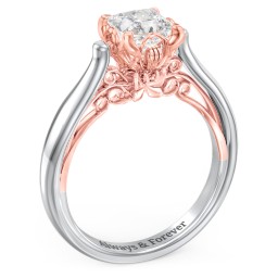 Classic Solitaire Diamond Engagement Ring with Butterfly and Scroll Details - "The Sophia"