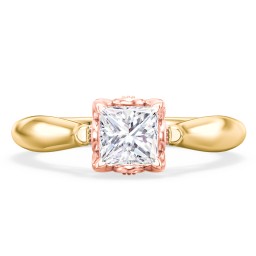 Classic Solitaire Diamond Engagement Ring with Butterfly and Scroll Details - "The Sophia" in 10K Solid Yellow Gold
