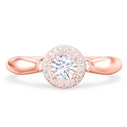 Classic Halo Diamond Engagement Ring and Butterfly and Scroll Details - "The Sophia" in 10K Solid Rose Gold with Diamond