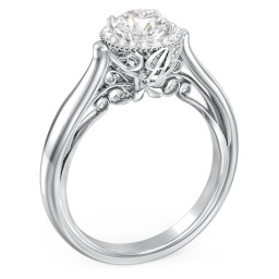Classic Halo Diamond Engagement Ring and Butterfly and Scroll Details - "The Sophia"
