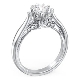 Classic Solitaire Diamond Engagement Ring with Butterfly and Scroll Details - "The Sophia"