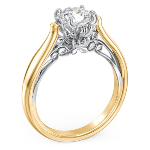 Classic Solitaire Diamond Engagement Ring with Butterfly and Scroll Details - "The Sophia" – 10K Yellow Gold