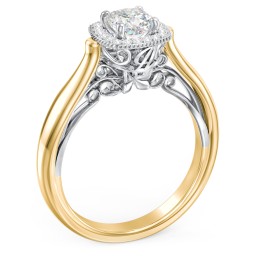 Classic Halo Diamond Engagement Ring and Butterfly and Scroll Details - "The Sophia" in 10K Solid Yellow Gold