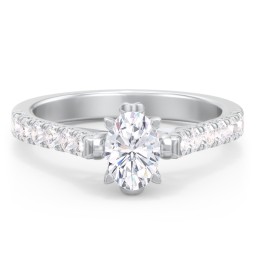 Solitaire Diamond Engagement Ring with Accents and Bow Detail