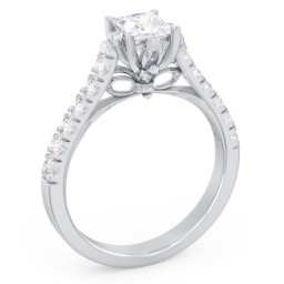Solitaire Diamond Engagement Ring with Accents and Bow Detail