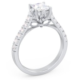 Solitaire Diamond Engagement Ring with Accents and Bow Detail