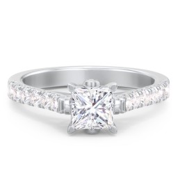 Solitaire Diamond Engagement Ring with Accents and Bow Detail
