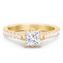 Solitaire Diamond Engagement Ring with Accents and Bow Detail in 10K Solid Yellow Gold