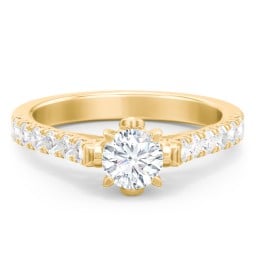 Solitaire Diamond Engagement Ring with Accents and Bow Detail in 10K Solid Yellow Gold