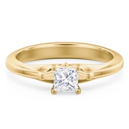 Solitaire Engagement Ring with Peaked Shoulders in 10K Solid Yellow Gold