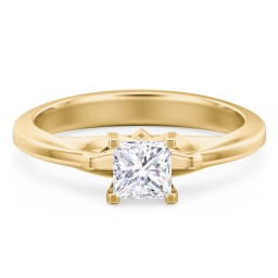 Solitaire Engagement Ring with Peaked Shoulders in 10K Solid Yellow Gold