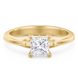 Solitaire Engagement Ring with Peaked Shoulders in 10K Solid Yellow Gold